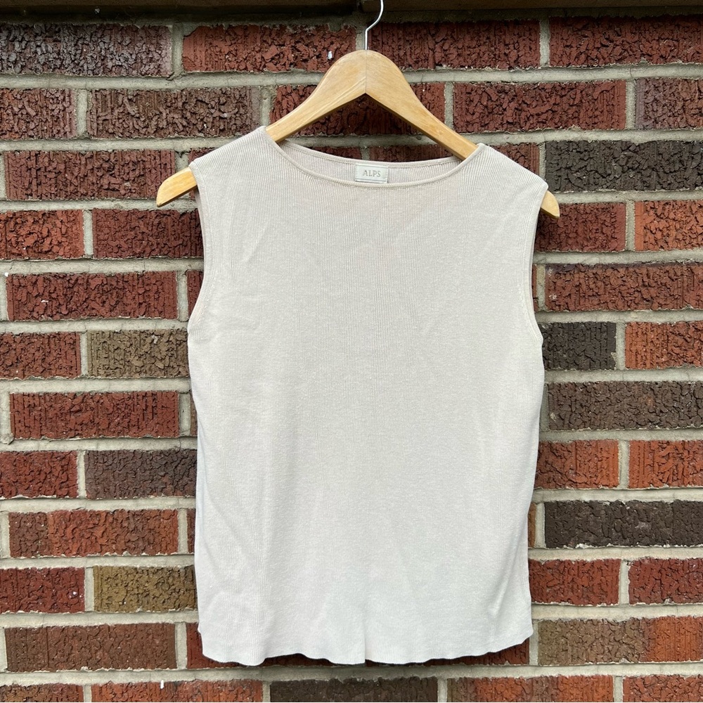 Alps Cream Pink Ribbed Crewneck Sweater Vest Top